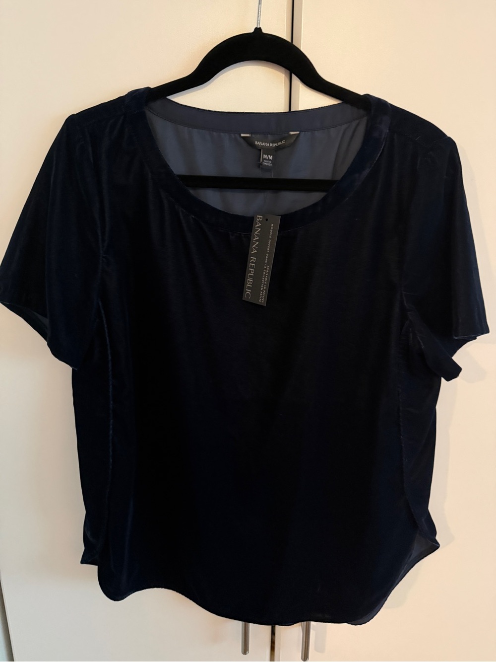 Banana Republic Navy Velvet Short Sleeve Tee